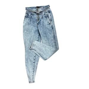 Vintage 80s Limited Express Acid Wash Fold Over High Waist Jeans Tapered Leg EXP